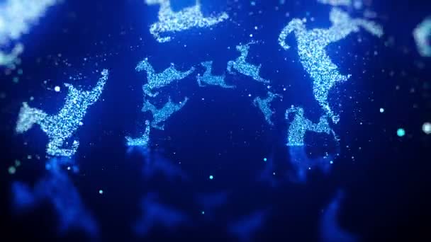トナカイのクリスマスの背景と青いトナカイの照明クリスマスプロジェクトのための粒子トンネル シーンやタイトルのためのまた良い背景 — ストック動画
