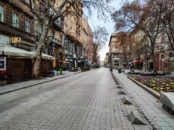 Прохладная Пешеходная Улица Центре Будапешта — стоковое фото