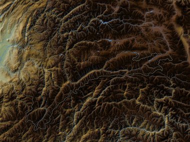 Badakhshan, province of Afghanistan. Colored elevation map with lakes and rivers