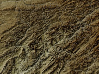 Daykundi, province of Afghanistan. Elevation map colored in wiki style with lakes and rivers