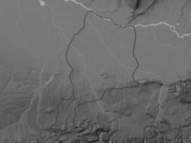 Jawzjan, province of Afghanistan. Grayscale elevation map with lakes and rivers