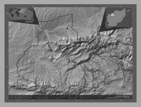 Badghis Province Afghanistan Bilevel Elevation Map Lakes Rivers Locations Names — ストック写真