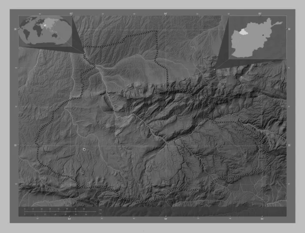 Badghis Province Afghanistan Grayscale Elevation Map Lakes Rivers Corner Auxiliary — 스톡 사진
