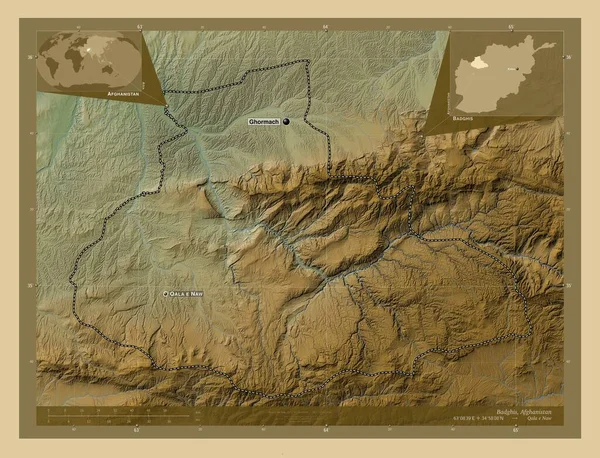 Badghis Province Afghanistan Colored Elevation Map Lakes Rivers Locations Names — ストック写真