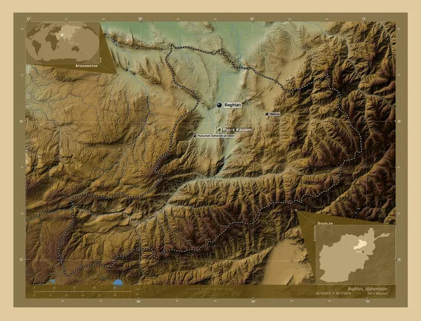 Baghlan Province Afghanistan Colored Elevation Map Lakes Rivers Locations Names — ストック写真