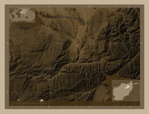 Baghlan Province Afghanistan Elevation Map Colored Sepia Tones Lakes Rivers — ストック写真