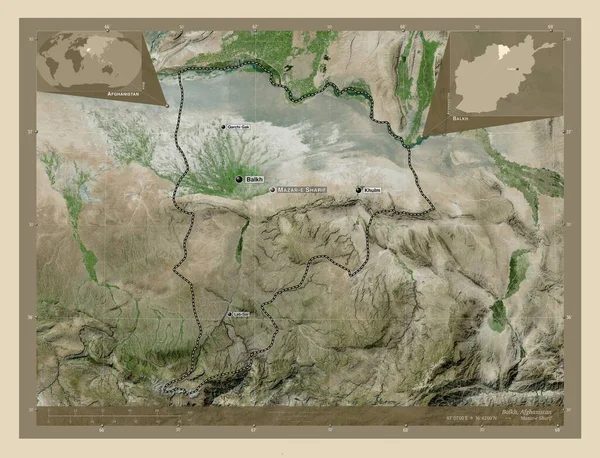 Balkh Province Afghanistan High Resolution Satellite Map Locations Names Major — Stok fotoğraf