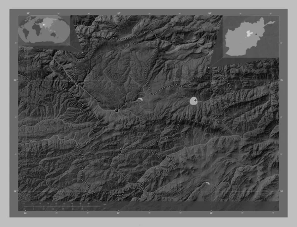 Bamyan Province Afghanistan Grayscale Elevation Map Lakes Rivers Locations Major — ストック写真