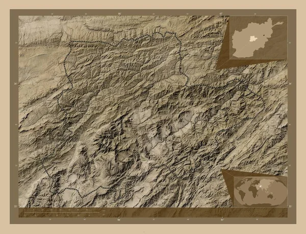 Daykundi Province Afghanistan Low Resolution Satellite Map Corner Auxiliary Location — Stok fotoğraf