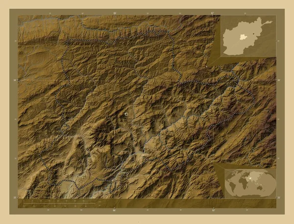 Daykundi Province Afghanistan Colored Elevation Map Lakes Rivers Corner Auxiliary — Stok fotoğraf