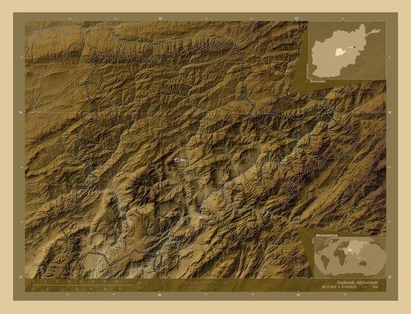 Daykundi Province Afghanistan Colored Elevation Map Lakes Rivers Locations Names — Stok fotoğraf