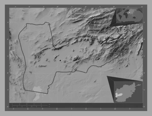 Farah Province Afghanistan Bilevel Elevation Map Lakes Rivers Corner Auxiliary — ストック写真