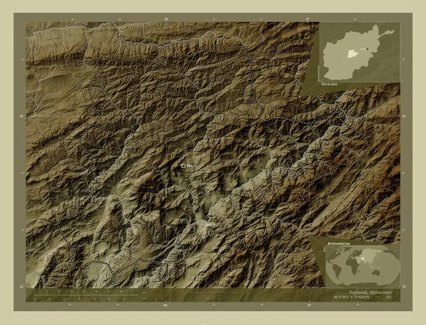 Daykundi Province Afghanistan Elevation Map Colored Wiki Style Lakes Rivers — Stok fotoğraf