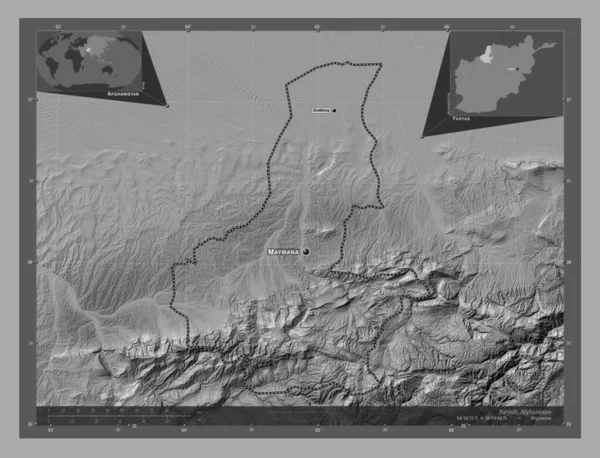 Faryab Province Afghanistan Bilevel Elevation Map Lakes Rivers Locations Names — ストック写真