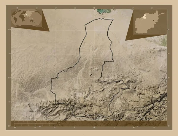 Faryab Επαρχία Του Αφγανιστάν Δορυφορικός Χάρτης Χαμηλής Ανάλυσης Γωνιακοί Χάρτες — Φωτογραφία Αρχείου