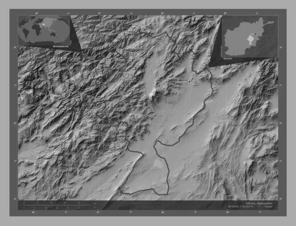 Ghazni Province Afghanistan Bilevel Elevation Map Lakes Rivers Locations Names — 스톡 사진