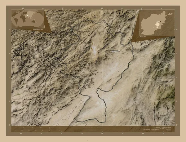Ghazni Province Afghanistan Low Resolution Satellite Map Locations Names Major — Stok fotoğraf