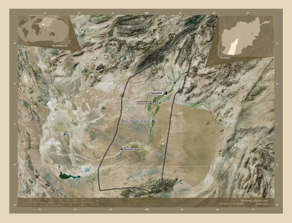 Hilmand Province Afghanistan High Resolution Satellite Map Locations Names Major — Fotografia de Stock