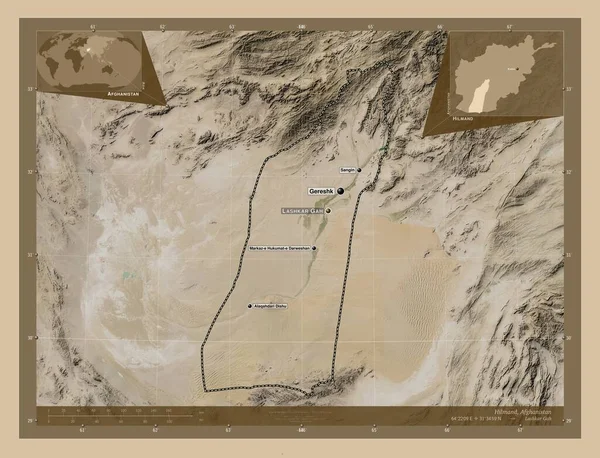 Hilmand Province Afghanistan Low Resolution Satellite Map Locations Names Major — Stok fotoğraf