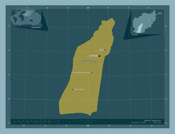 Hilmand Province Afghanistan Solid Color Shape Locations Names Major Cities — Stockfoto