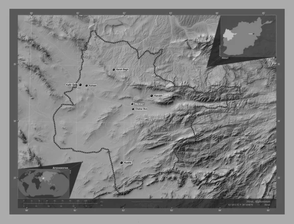 Hirat Province Afghanistan Bilevel Elevation Map Lakes Rivers Locations Names — ストック写真