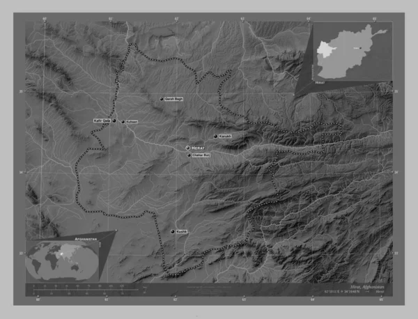 Хірат Провінція Афганістан Граймасштабна Мапа Висот Озерами Річками Місця Розташування — стокове фото