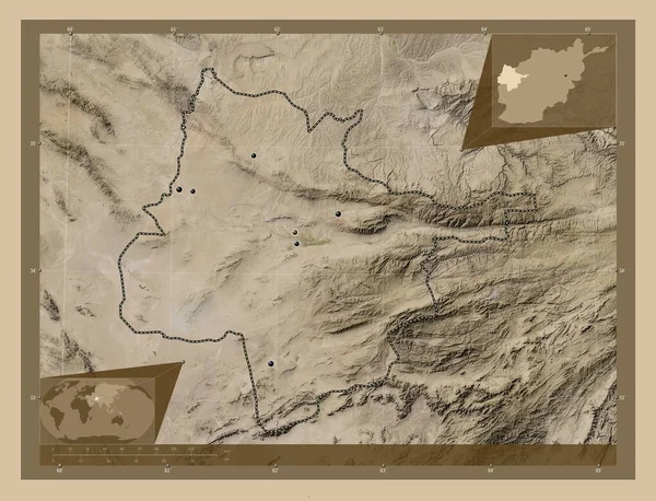 Hirat Province Afghanistan Low Resolution Satellite Map Locations Major Cities — 图库照片