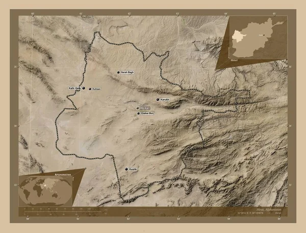 Hirat Province Afghanistan Low Resolution Satellite Map Locations Names Major — 图库照片