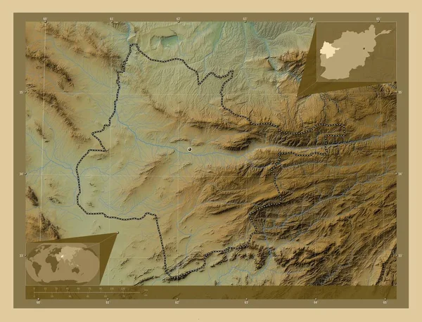 Hirat Province Afghanistan Colored Elevation Map Lakes Rivers Corner Auxiliary — ストック写真