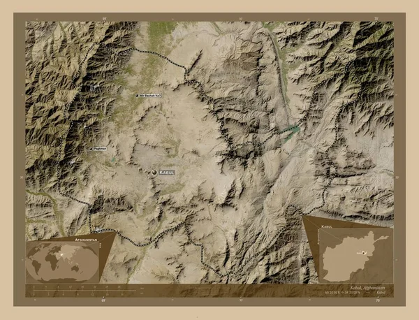 Kabul Province Afghanistan Low Resolution Satellite Map Locations Names Major — Stok fotoğraf