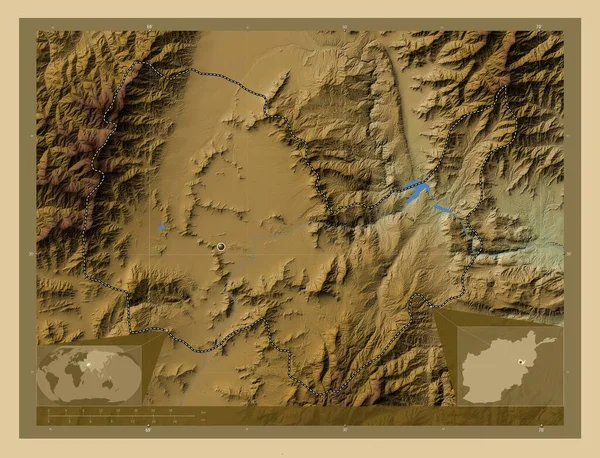 Kabul Province Afghanistan Colored Elevation Map Lakes Rivers Corner Auxiliary — Stok fotoğraf