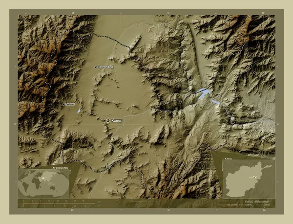 Kabul Province Afghanistan Elevation Map Colored Wiki Style Lakes Rivers — Fotografia de Stock