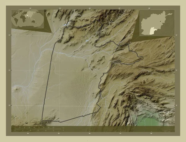 Kandahar Province Afghanistan Elevation Map Colored Wiki Style Lakes Rivers — ストック写真
