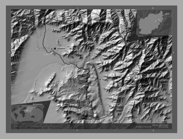 Kapisa Province Afghanistan Bilevel Elevation Map Lakes Rivers Locations Names — Zdjęcie stockowe