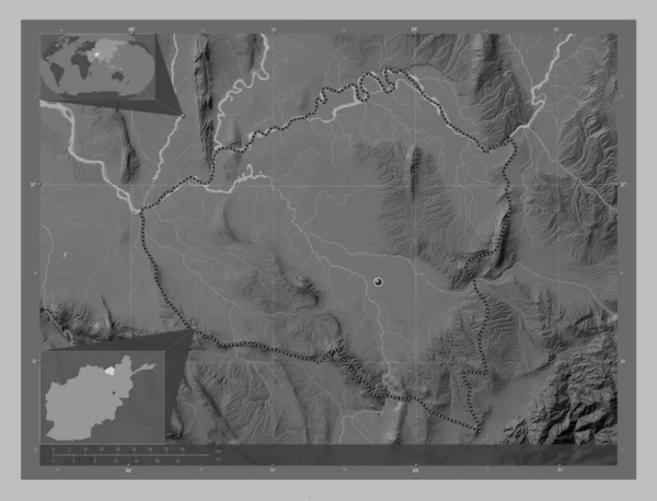 Kunduz Province Afghanistan Grayscale Elevation Map Lakes Rivers Corner Auxiliary — Stok fotoğraf