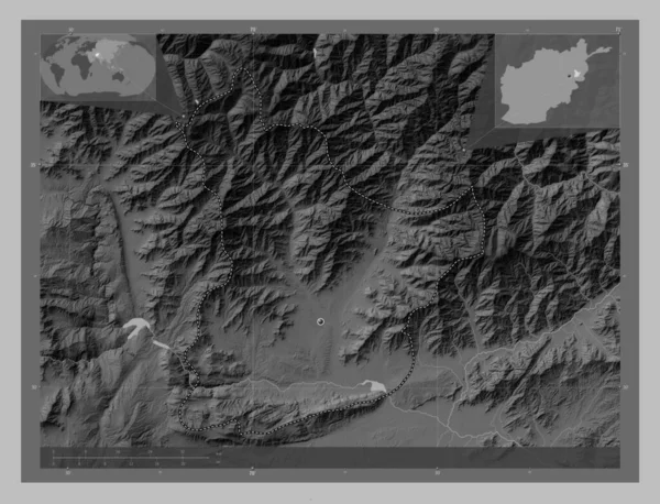 Laghman Province Afghanistan Grayscale Elevation Map Lakes Rivers Locations Major — Zdjęcie stockowe
