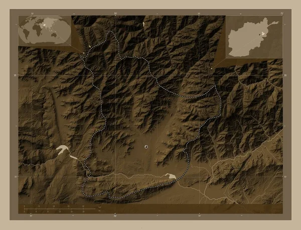 Laghman Province Afghanistan Elevation Map Colored Sepia Tones Lakes Rivers — Stok fotoğraf