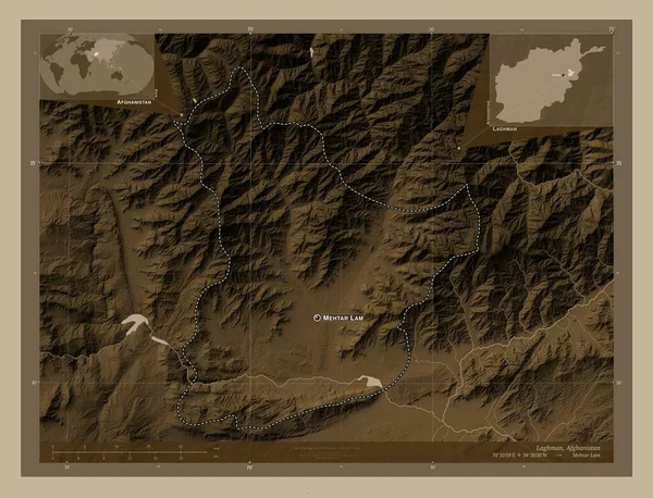 Laghman Province Afghanistan Elevation Map Colored Sepia Tones Lakes Rivers — ストック写真