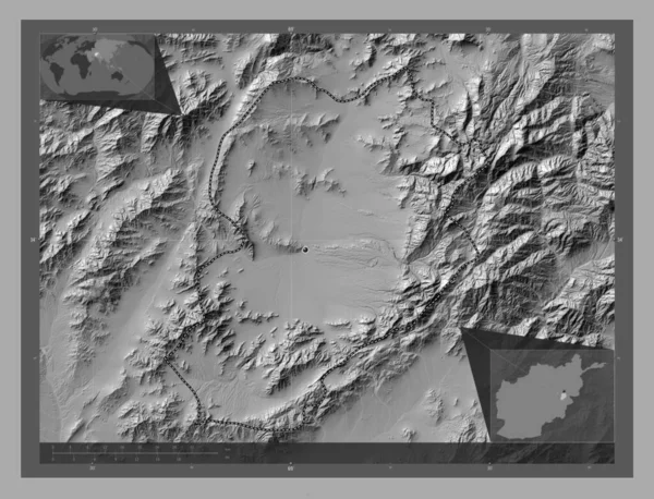Logar Province Afghanistan Bilevel Elevation Map Lakes Rivers Corner Auxiliary — Zdjęcie stockowe