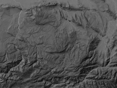 Samangan, province of Afghanistan. Grayscale elevation map with lakes and rivers