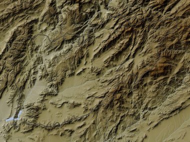 Uruzgan, province of Afghanistan. Elevation map colored in wiki style with lakes and rivers