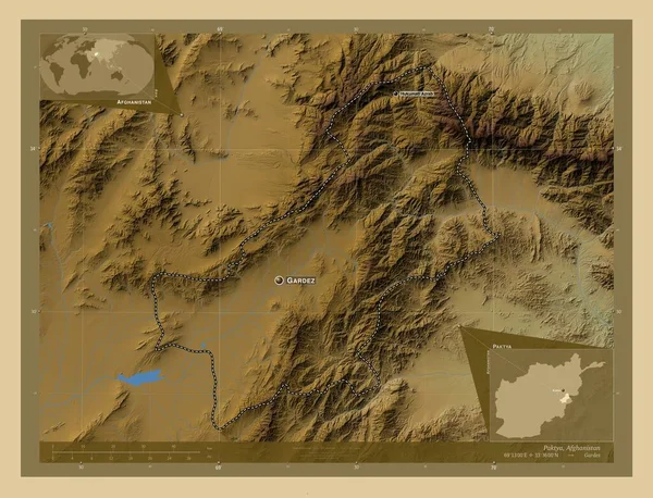 Paktya Province Afghanistan Colored Elevation Map Lakes Rivers Locations Names — Stok fotoğraf