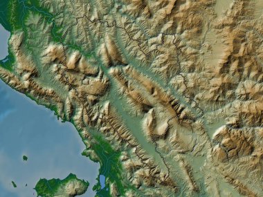 Cirokaster, Arnavutluk Eyaleti. Gölleri ve nehirleri olan renkli yükseklik haritası