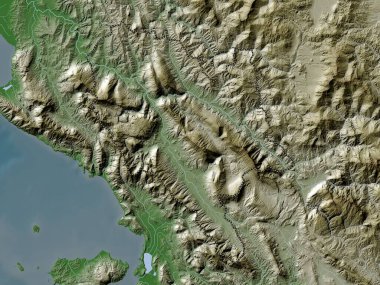 Cirokaster, Arnavutluk Eyaleti. Yükseklik haritası göller ve nehirlerle wiki stilinde renklendirilmiştir