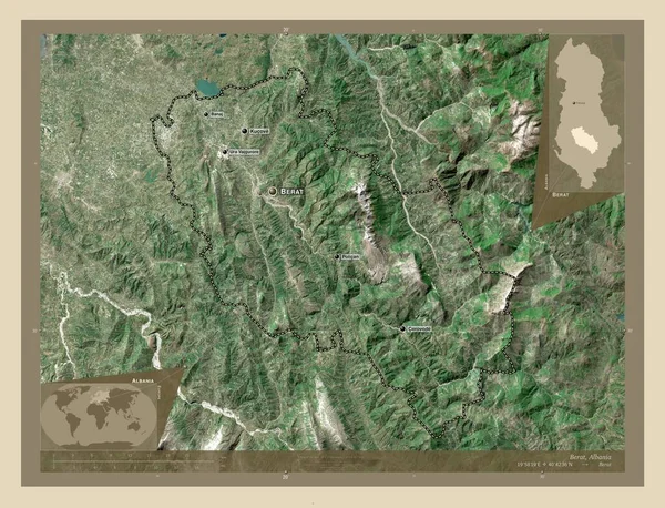 Berat Condado Albania Mapa Satelital Alta Resolución Ubicaciones Nombres Las —  Fotos de Stock