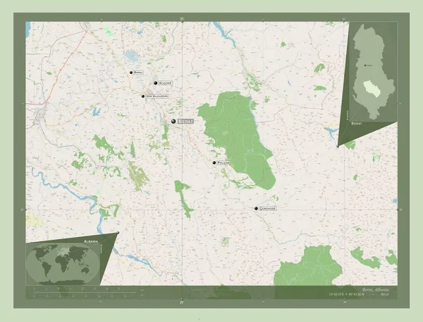 Berat Provincie Albanië Open Plattegrond Locaties Namen Van Grote Steden — Stockfoto