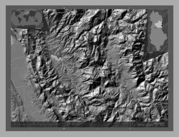 Ντίμπερ Επαρχία Αλβανίας Bilevel Υψομετρικός Χάρτης Λίμνες Και Ποτάμια Τοποθεσίες — Φωτογραφία Αρχείου