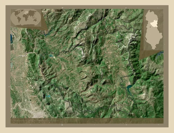 アルバニアの郡ディバー 高解像度衛星地図 コーナー補助位置図 — ストック写真