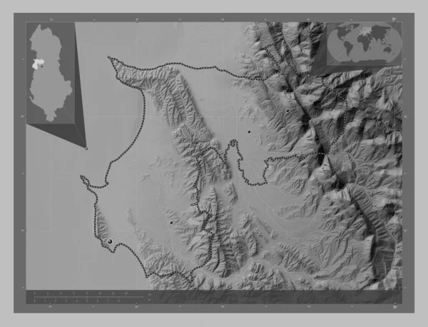 Durres Provincie Albanië Grayscale Hoogte Kaart Met Meren Rivieren Locaties — Stockfoto