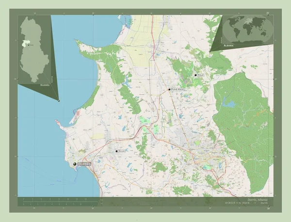 Durres Comté Albanie Ouvrir Carte Routière Emplacements Noms Des Grandes — Photo